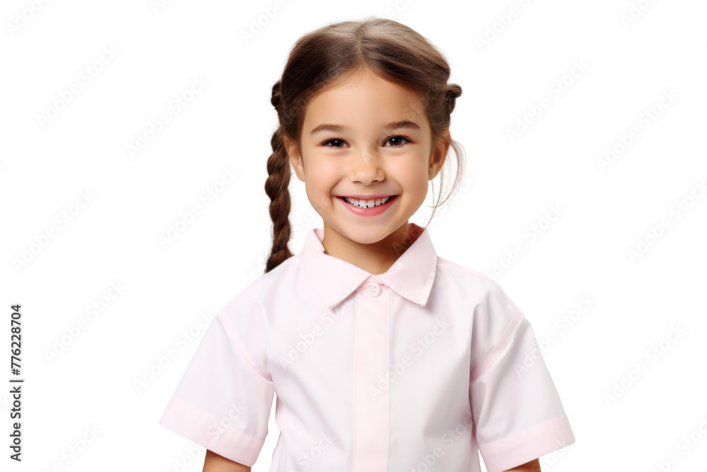 Studio portrait of cute little girl wearing student school uniform costume with smile and looking at camera isolated on transparent png background. Studio portrait of cute little girl wearing student school uniform costume with smile and looking at camera isolated on transparent png background.