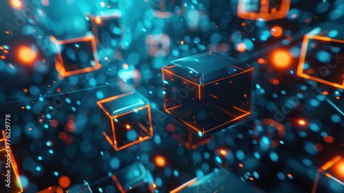 Futuristic 3d render digital cubes blocks metaverse technology network connection. AI generated