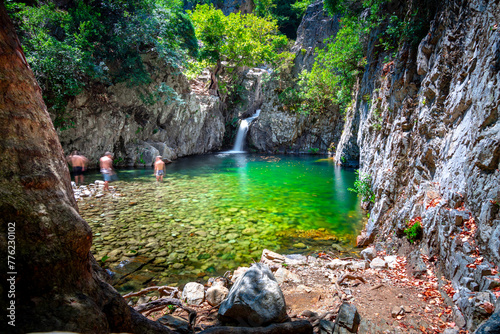 Vathres are small water natural pools with waterfalls along the mountain of Saos on Samothraki island, Greece. photo