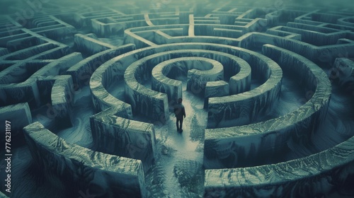 Conceptual image of a businessman standing in the middle of a maze