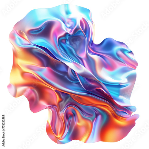 abstract shapes holographic fabric isolated. 3d fluid shape holographic gradient.