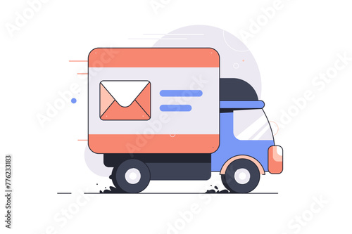 Mail service. Mail delivery service that are available for people. Truck cart with envelope mail postal service vector illustration design Web icon