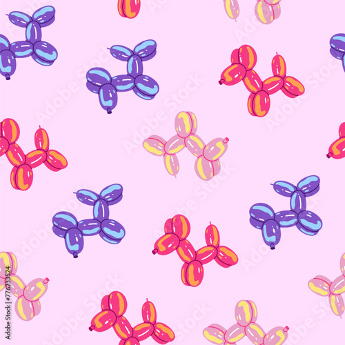 Seamless pattern of dog puppy balloon. Vector graphics.