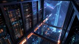 Beyond the Cloud: A Vision of Infinite Computing Power - Envision a state-of-the-art data center, viewed from an elevated perspective, glowing with the lights of thousands of server racks.