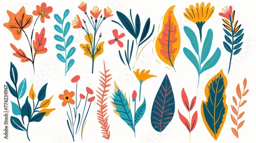 colorful plants flat design on white background.