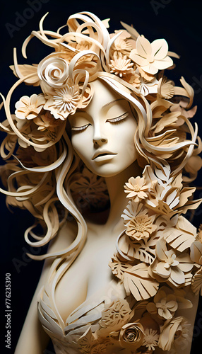 Beautiful female figure with flowers in her hair. Studio shot.