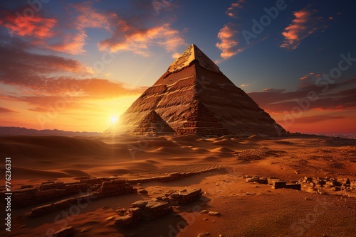 minimalistic design The Great Sphinx of Giza and the Pyramid of Khafreat sunset  Egypt
