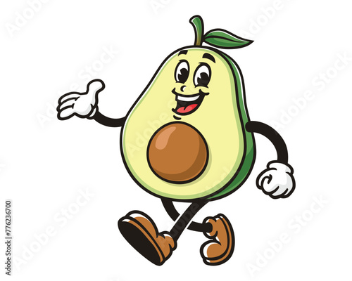 Avocado is walking leisurely cartoon mascot illustration character vector clip art hand drawn