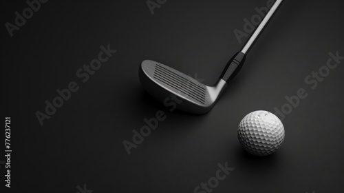 golf club and golf ball, dark background generative ai