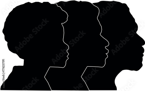 Generaciones afro hombre.eps silueta de hombres afro, tres generaciones de hombres con rasgos africanos. 