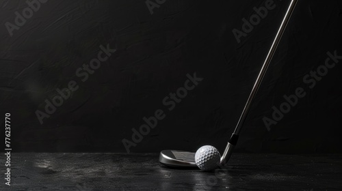 golf club and golf ball, dark background generative ai photo