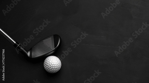 golf club and golf ball, dark background generative ai photo