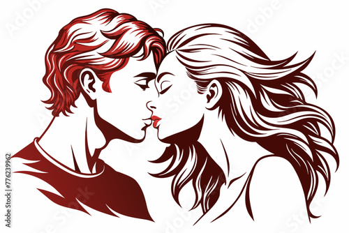 sketch of sensual romantic kissing vector silhouette on white background