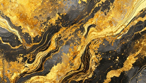 Golden Abstract Elegance: Marbling Paint Background