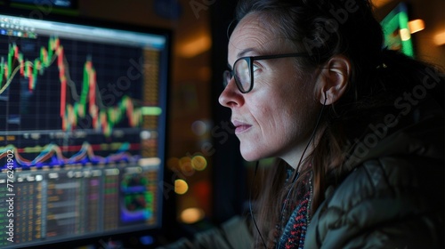 Businesswoman Analyzing Stock Market Data for Risk and Wealth Management