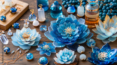 Crafting wooden jewelry, kaleidoscope of colors surrounding the delicate work photo