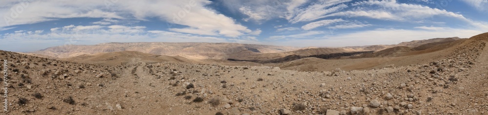 Jordan Trail from Um Qais to Aqaba, beautiful mountains,rocks and desert panorama landscape view during this long distance trail 