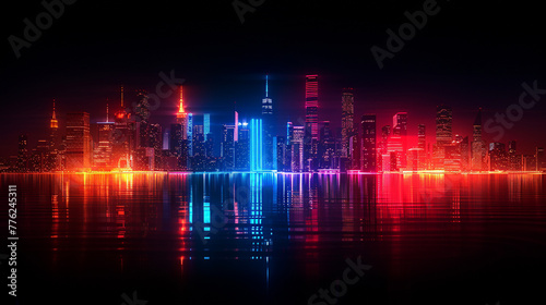 Minimalistic neon cityscape silhouettes, depicting the heartbeat of a bustling metropolis. 