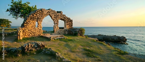 The Sacred Place of Piln de Azcar: Guiding Settlers Through the Caribbean Sea. Concept Exploration, Caribbean History, Settlements, Navigation, Religious Sites photo
