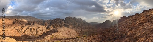 Jordan Trail from Um Qais to Aqaba, beautiful mountains,rocks and desert panorama landscape view during this long distance trail 