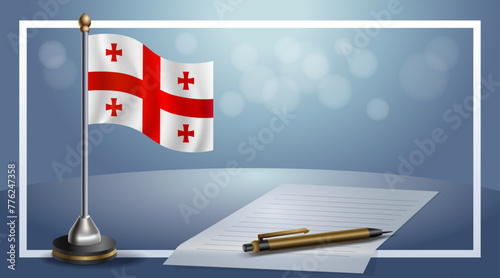 Small national flag of the Georgia Republic on bokeh background, vector Illustration