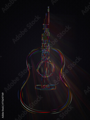 Classic acoustic guitar over a black canvas template. Stylized poster with room for text. Musical event, club ,  festival, folk gig background
