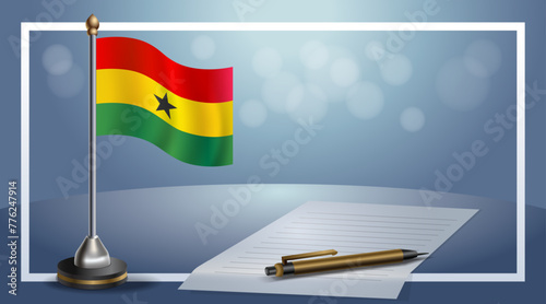 Small national flag of the Ghana on bokeh background, vector Illustration