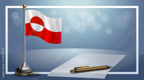 Small national flag of the Greenland on bokeh background, vector Illustration
