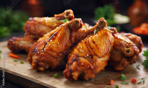 Grilled chicken wings, in sauce