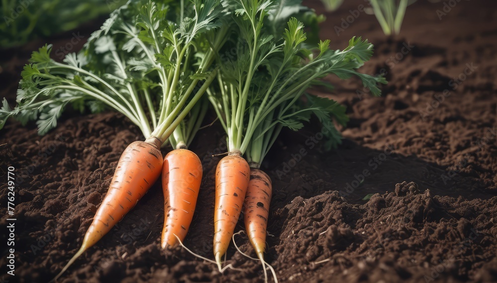 Fresh carrots basking in the sunlight on an organic farm, embodying the essence of sustainable agriculture and eco-friendly produce Fresh carrots basking in the sunlight on an organic farm, embodying the essence of sustainable agriculture and eco-friendly produce