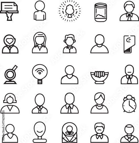 Set of linear employee perks icons thin line on white background