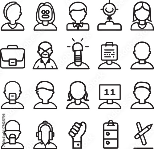 Set of linear employee perks icons thin line on white background