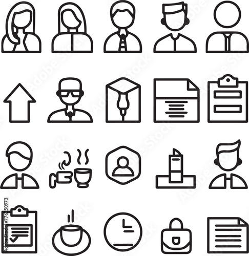 Set of linear employee perks icons thin line on white background