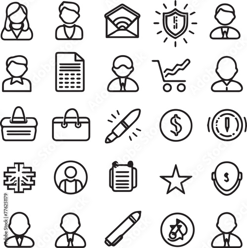 Set of linear employee perks icons thin line on white background