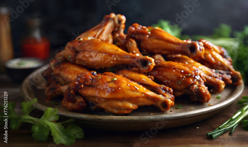 Grilled chicken wings, in sauce