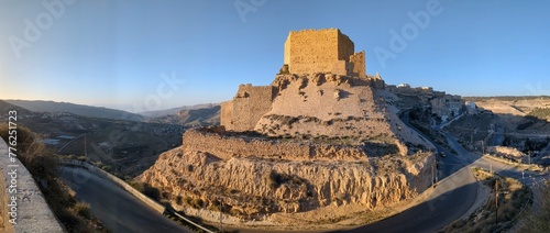Medieval Crusaders Castle in Al Karak - Jordan, Al Kerak fortrest in arab world served as a fort for many centuries, historical ruins on a mountain above the city