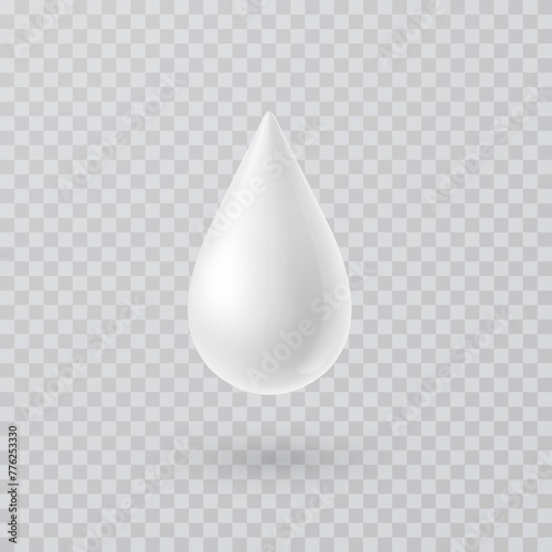 Milk cream drop product. 3d realistic yogurt droplet on transparent background. Vector shampoo, soap, body lotion or milky yoghurt template
