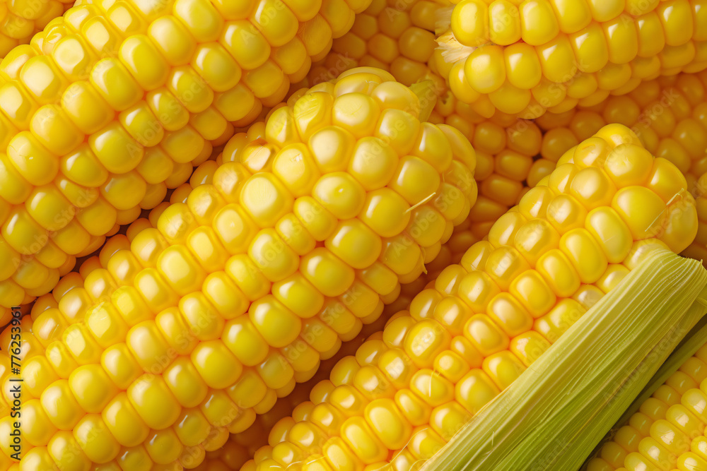 A close-up of a fresh yellow corn cob with plump kernels