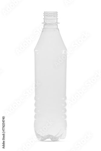 New, clean empty isolated plastic bottle on transparent background. Transparent plastic bottle on transparent background. Container isolated on white background