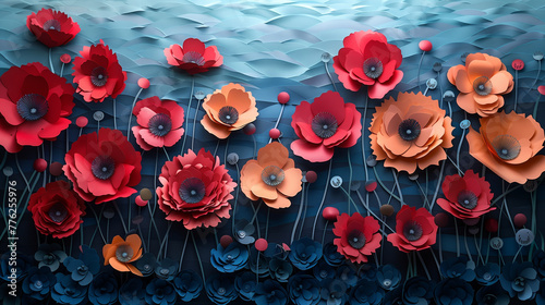 Red poppy papercut style background © 4memorize