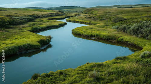 Winding River Through Quiet Countryside
