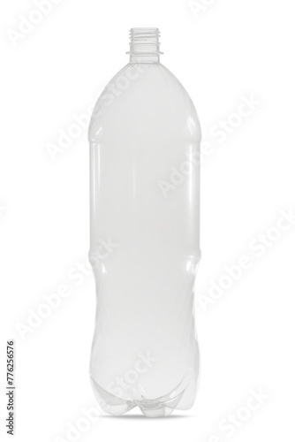 New, clean empty isolated plastic bottle on transparent background. Transparent plastic bottle on transparent background. Container isolated on white background