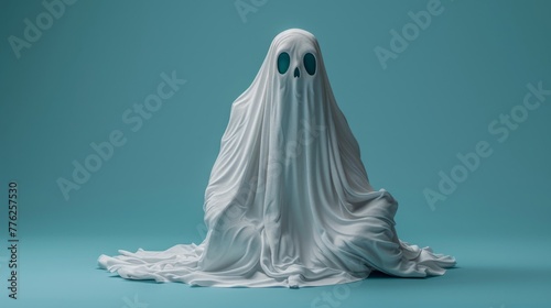 White Ghost Statue on Blue Floor