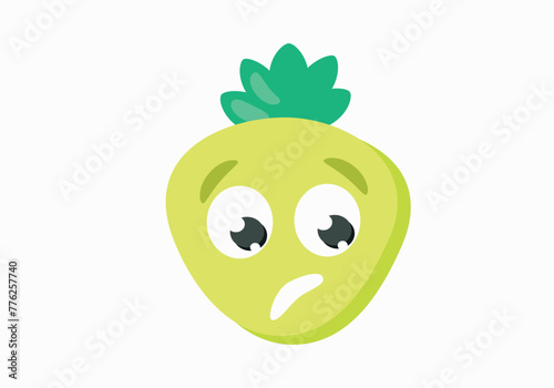 green unripe strawberry on a white background, very surprised