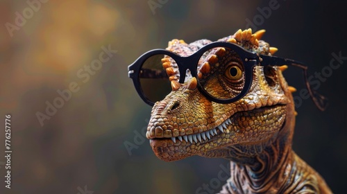 Toy Dinosaur Wearing Glasses Close Up