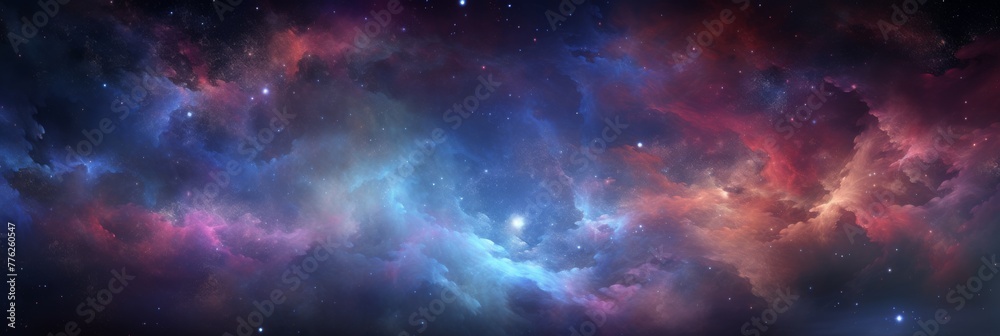 Interstellar Galactic Cloudscape with Vivid Colors and Starry Sky. Abstract Background. Generative AI