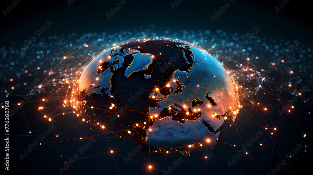 Global network, futuristic technology background, satellite internet network connection, business intelligence concept created with generative AI technology Global network, futuristic technology background, satellite internet network connection, business intelligence concept created with generative AI technology