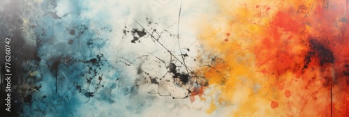 Abstract Artwork Background with Blue and Orange Paint Splatters and Stains. Generative AI