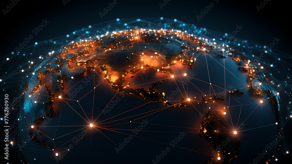Global network, futuristic technology background, satellite internet network connection, business intelligence concept created with generative AI technology Global network, futuristic technology background, satellite internet network connection, business intelligence concept created with generative AI technology