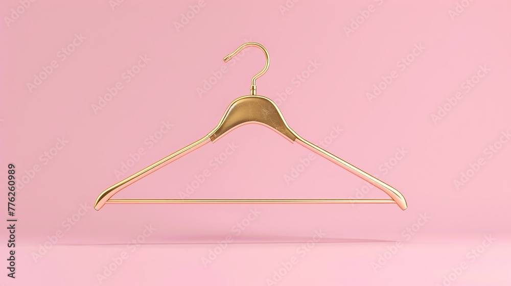 Gold hanger on a pink background. The hanger is a business fashion concept. Gold hanger on a pink background. The hanger is a business fashion concept.